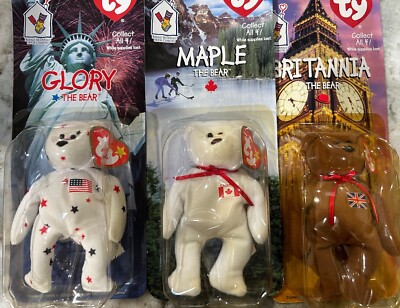McDonalds Ty Beanie Babies (3) International Bears Maple Britannia Glory