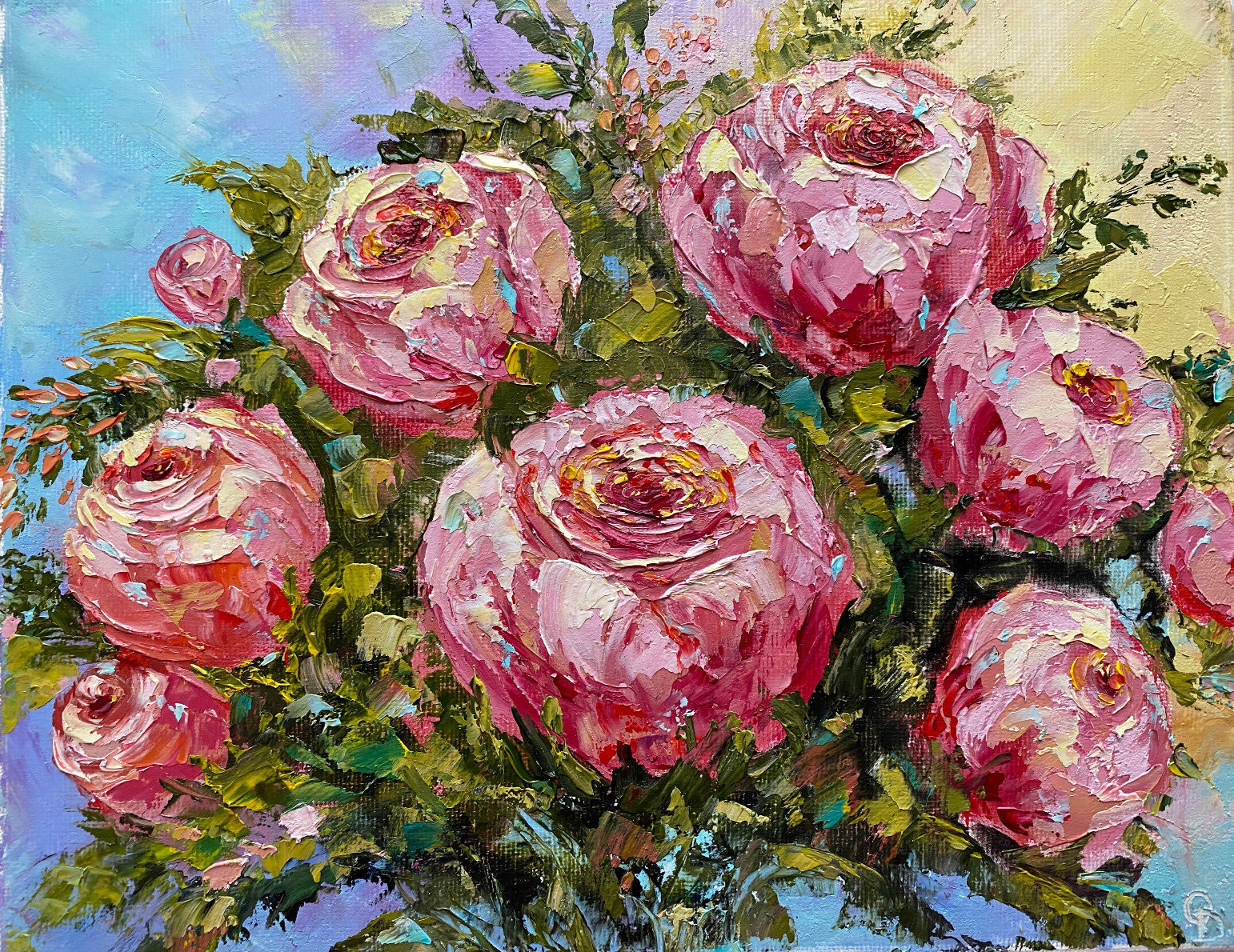 ORIGINAL OIL Painting ROSES FLOWERS  impasto 10"x 8" by Olga Diduh.