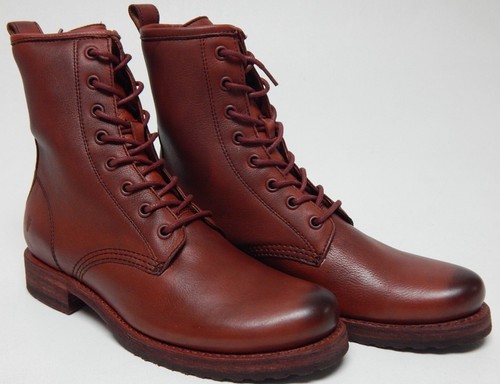 FRYE FRYE VERONICA COMBAT SZ US 7.5 M WOMEN'S LEATHER ANKLE BOOT RED CLAY 3470322-RDC