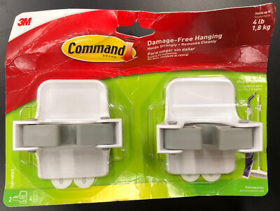 Command White Broom Gripper, Holds up to 4 lbs. Damage-Free Hanging 2 per pack