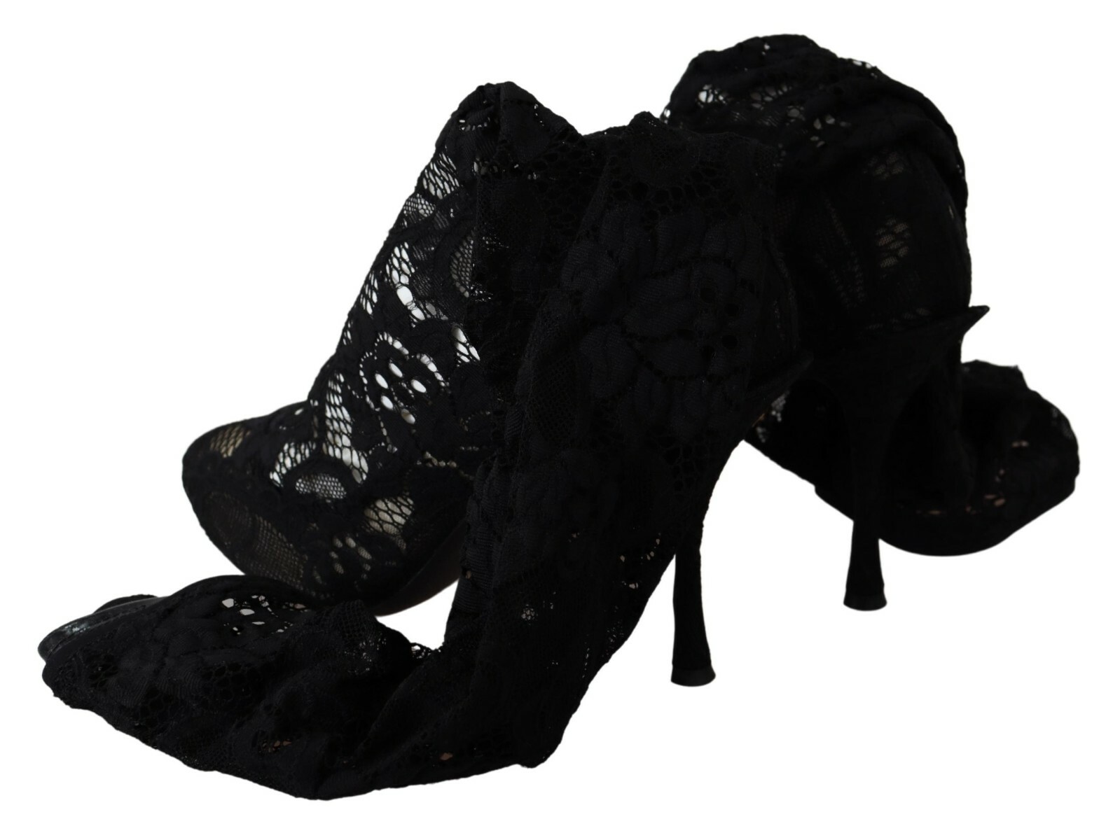 Pre-owned Dolce & Gabbana Pumps Black Taormina Lace Socks Boots Shoes Eu36 / Us5.5 $1300