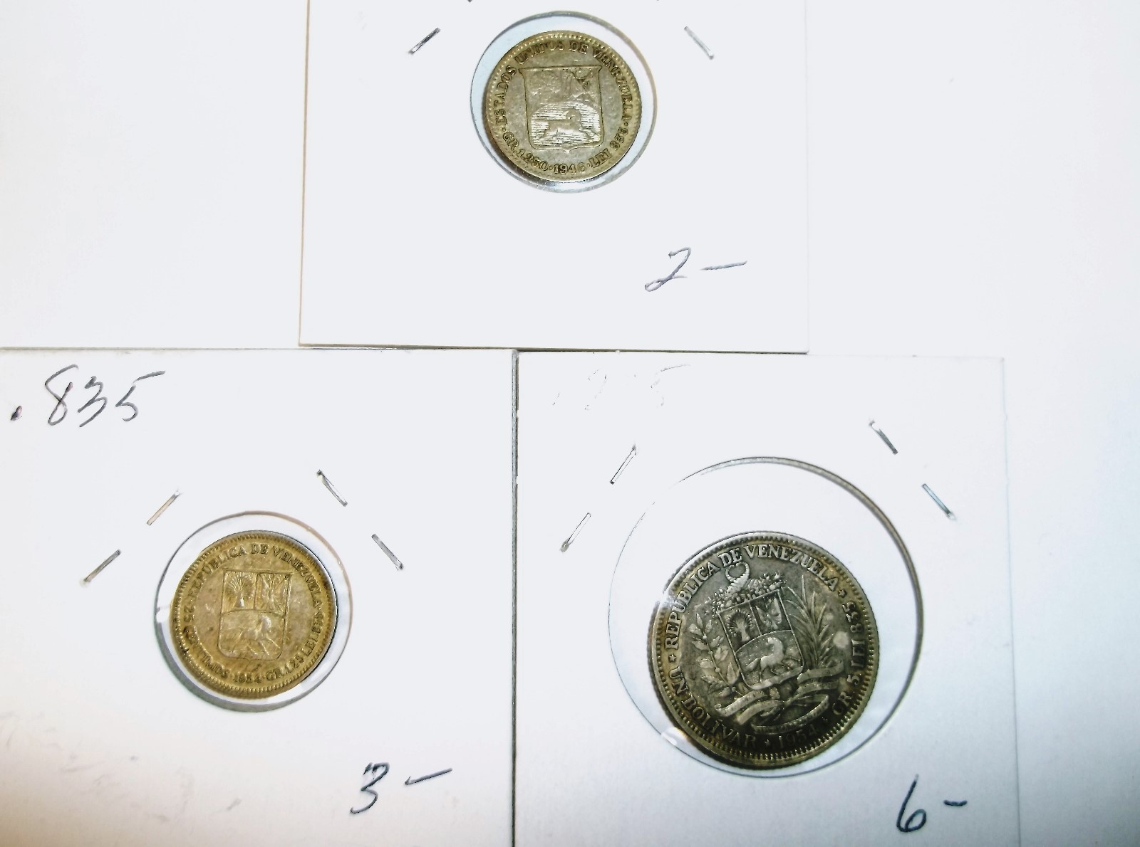 1946,1954 25 Centimos Venezuela 1- 1954 Bolivar Venezuela (3 Coins silver)