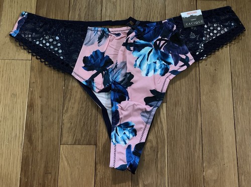 Plus Size 14/16 Lane Bryant Cacique Strappy Cage Back Tanga Lace Pink Navy Blue