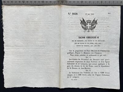 DÉCRET 1858 CHEMIN DE FER TÉSIN DOUANE SAN-MARTINO TRAIN GARE TRECATE PIEMONT 