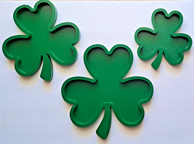 3-PCS SET Wooden Clover Tray, Small / Medium / Large, Green Home Décor NEW