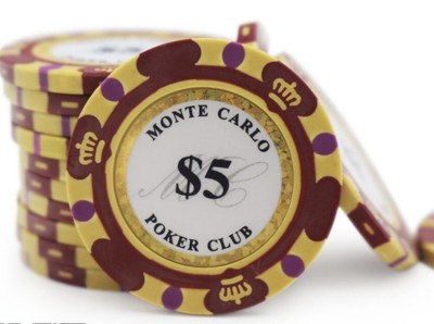 (50) Premium 14 gram Clay Monte Carlo Poker Chips, Red $5 Denomination