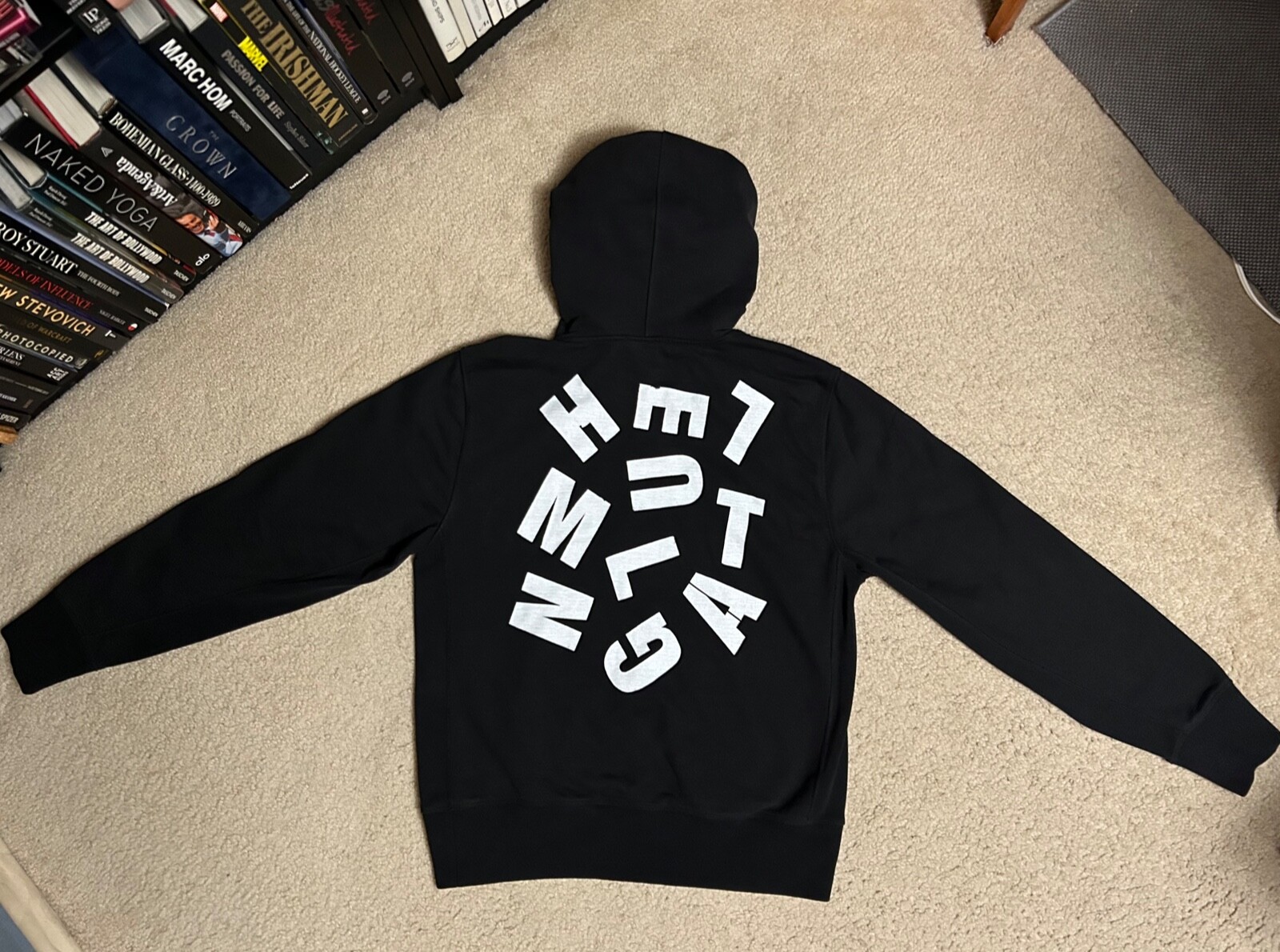 HELMUT LANG Mens HOODIE Black Logo size XL, spellout