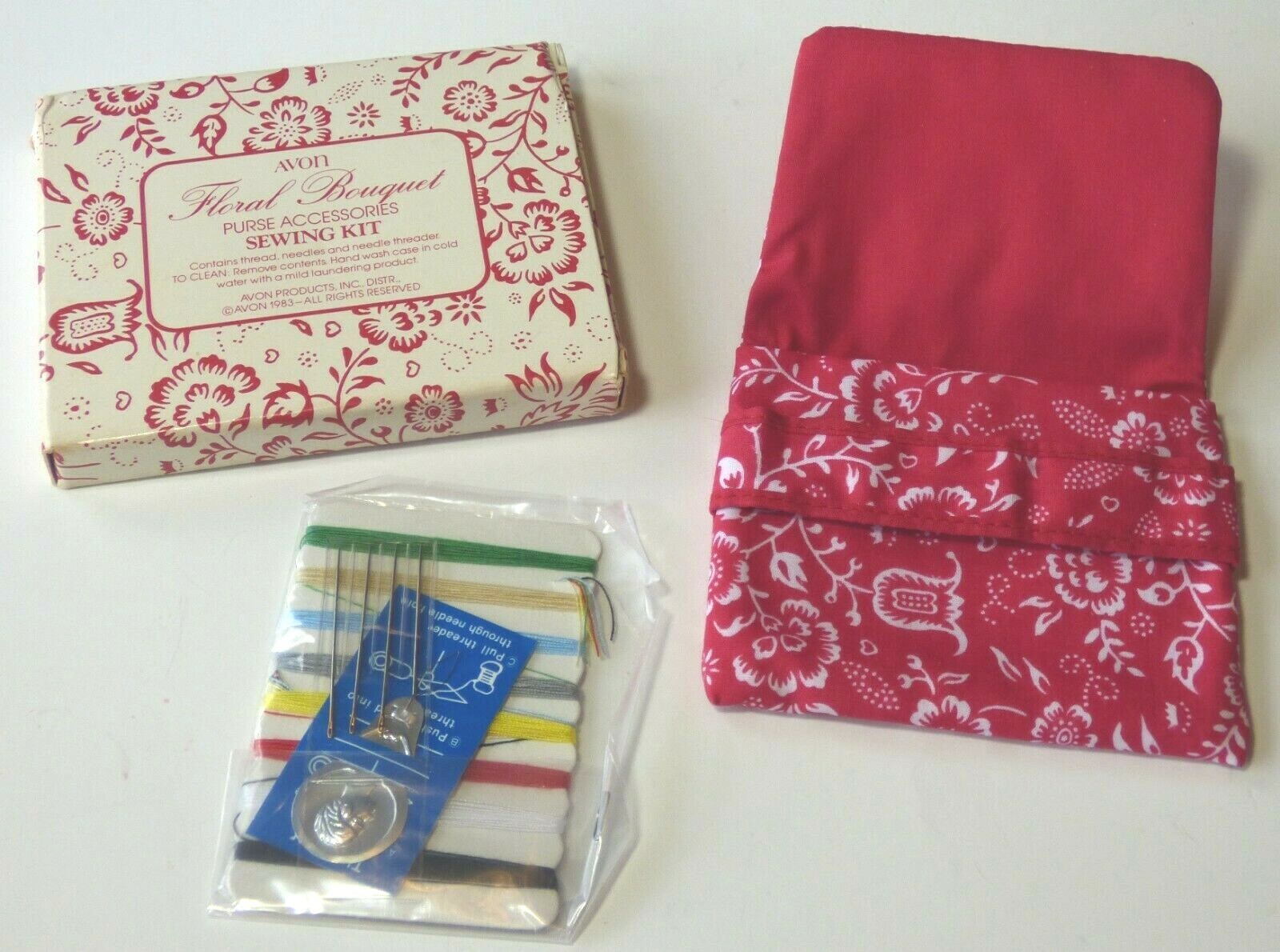 Vintage Sealed Purse Sewing Red Kit  Floral Bouquet 1983 AVON w/ Original Box
