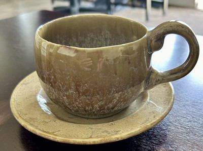 Bennington Potters Carmel Agate Speckled Coffee Mug Cup and Saucer #2301/2302