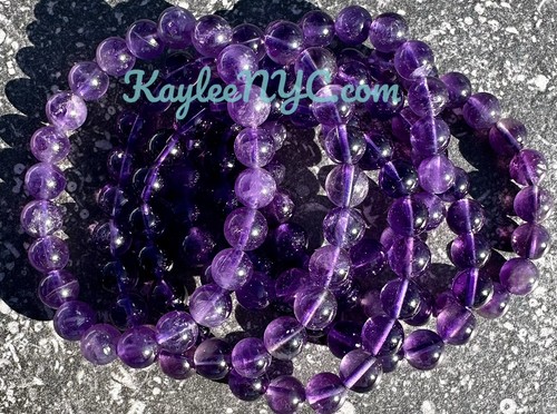 Wholesale Lot 6 Pcs Natural Amethyst 8mm 7.5” Crystal Stretch Bracelet