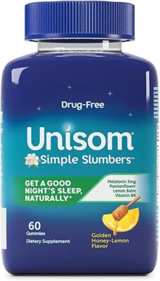 UNISOM Simple Slumbers Sleep Supplement Drug-Free 60 Gummies Golden Honey-Lemon 