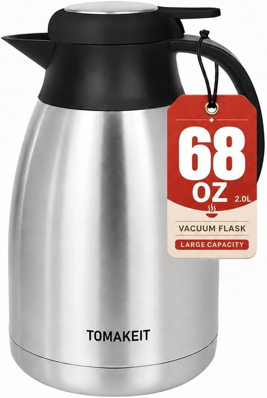 Thermal Coffee Carafe, 2L/68 Oz Stainless Steel Vacuum Insulated Thermoses, Doub