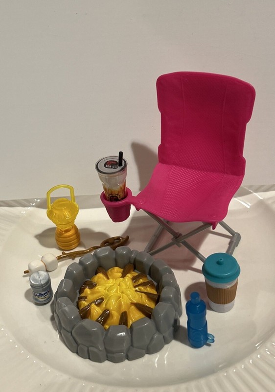 Barbie DreamCamper Fire Pit  Camping Lot Marshmallow Lantern Drinks