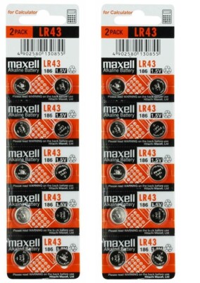 20 count Maxell Lr43 186 Alkaline 1 5v Battery Button Cell Batteries Ag12 Pack
