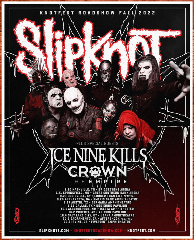 SLIPKNOT Knotfest Tour 2022 Ltd Ed RARE Poster! The End So Far ICE NINE KILLS