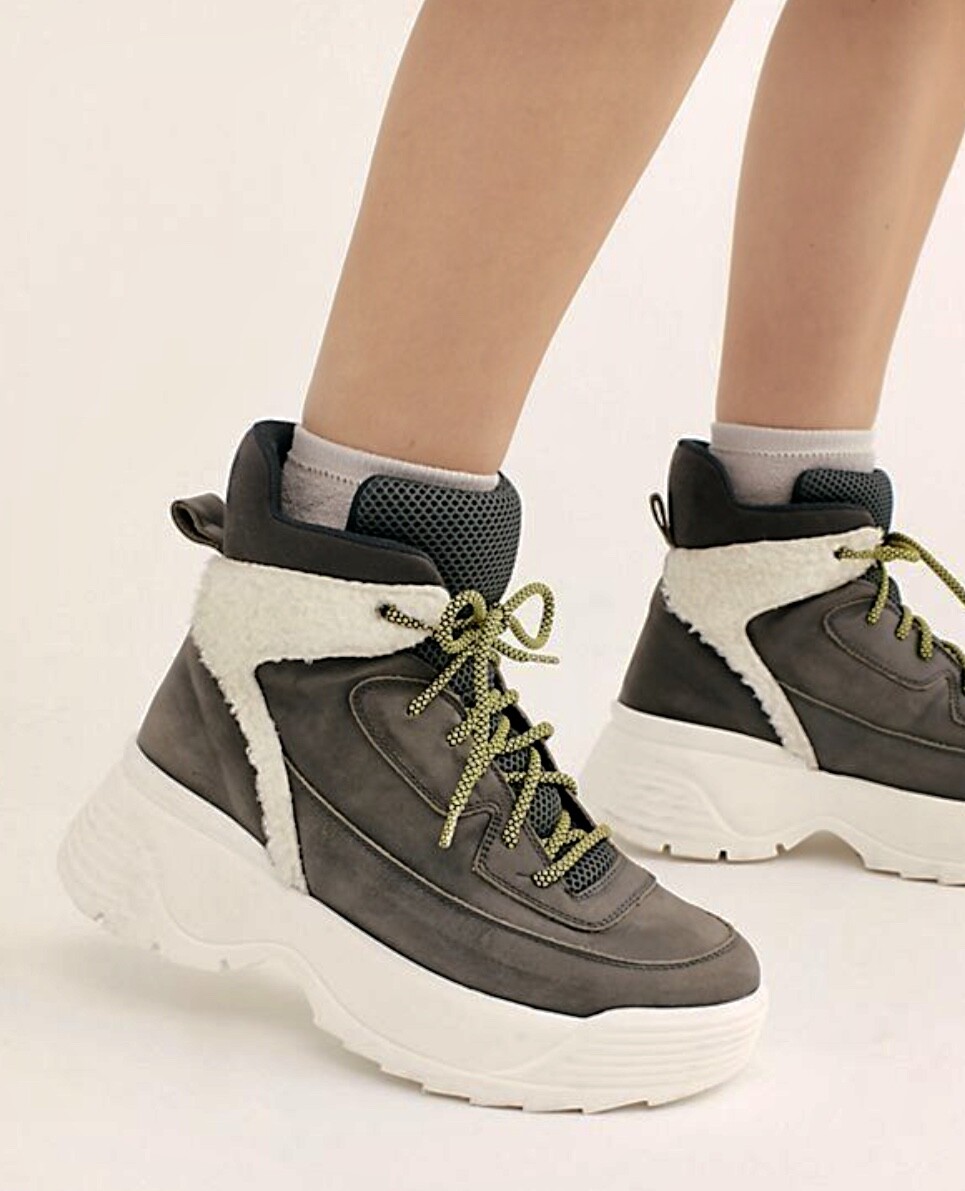 

Кроссовки Free People Luca Boot Hikers из замши и искусственного меха, на резиновой танкетке, серые, 38/8 NWD, Gray white, lace up boots