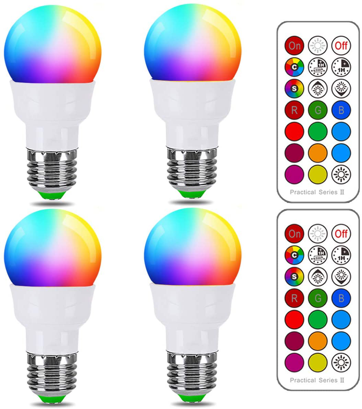 ILC RGB LED Light Bulb Color Changing 40W Equivalent 450LM 2700K Warm White 4Pcs