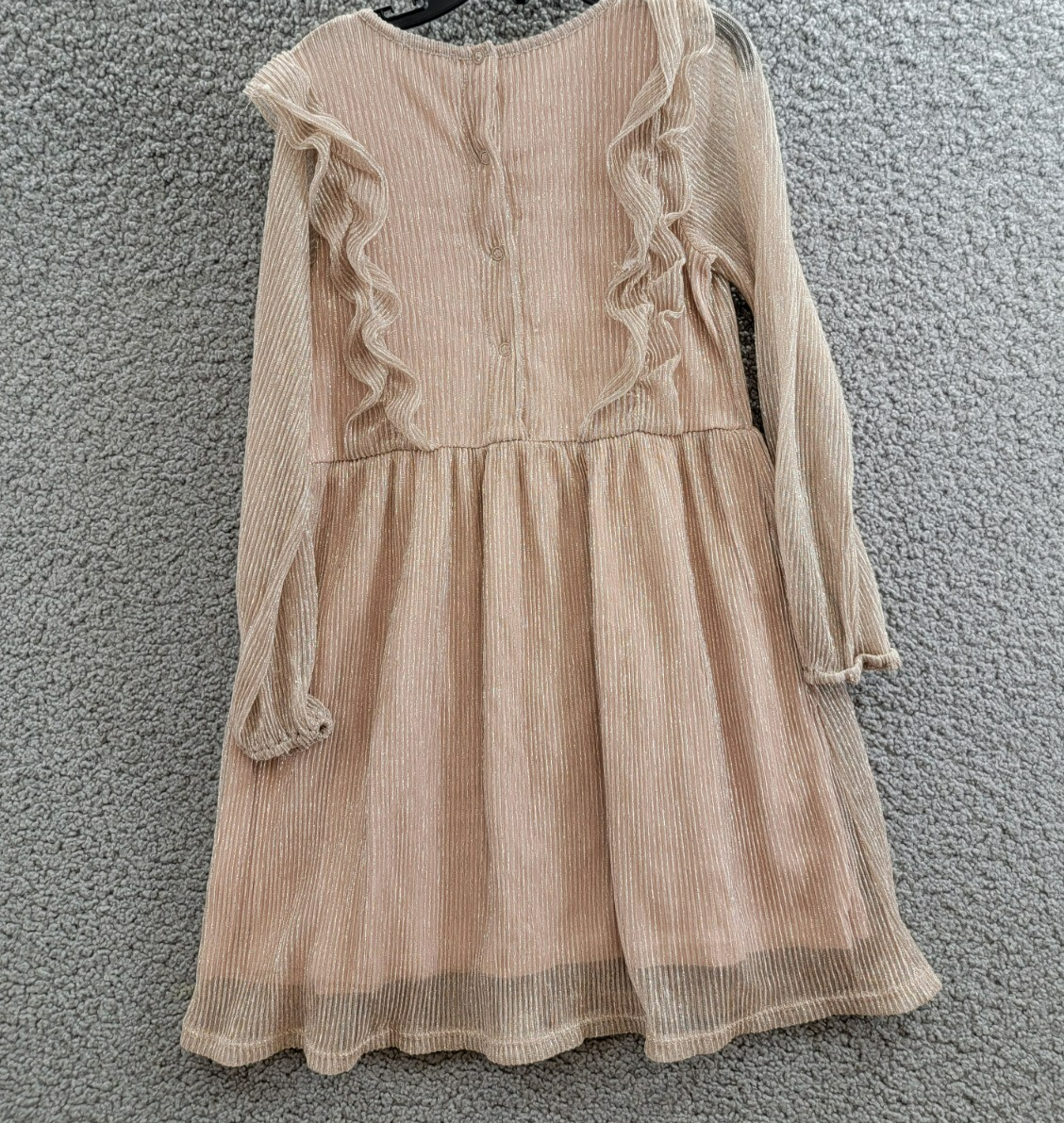 Splendid Glitzy Pleated Tulle Dress Girls' 5 Champagne Round Neck Back Snap L/S - Picture 10 of 17