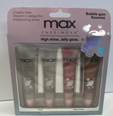 Cherimoya Max High Shine Lip Gloss~ 4 Piece Set ~ Full Size~ Clear & Sheer Swirl