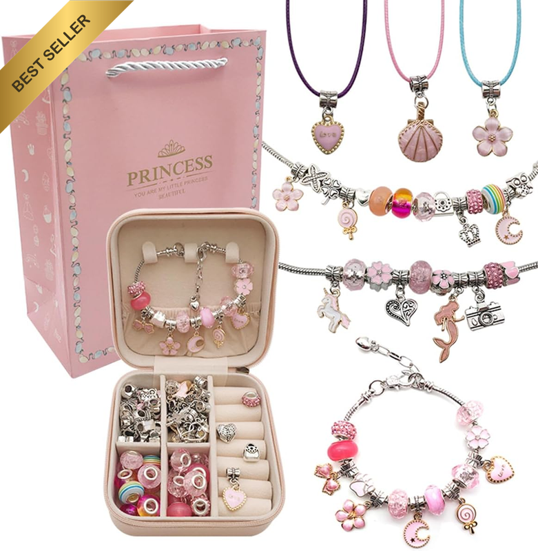 66Pcs Bracelet Making Kit for Girls, Charm Bracelets Kit with Jewelry Box, Jewel