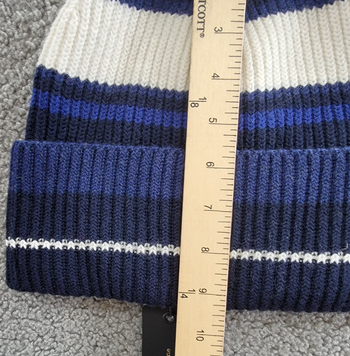 rag & bone Wool Blend Blake Stripe Beanie Womens One Size Blue Multi Folded Edge - Picture 7 of 15