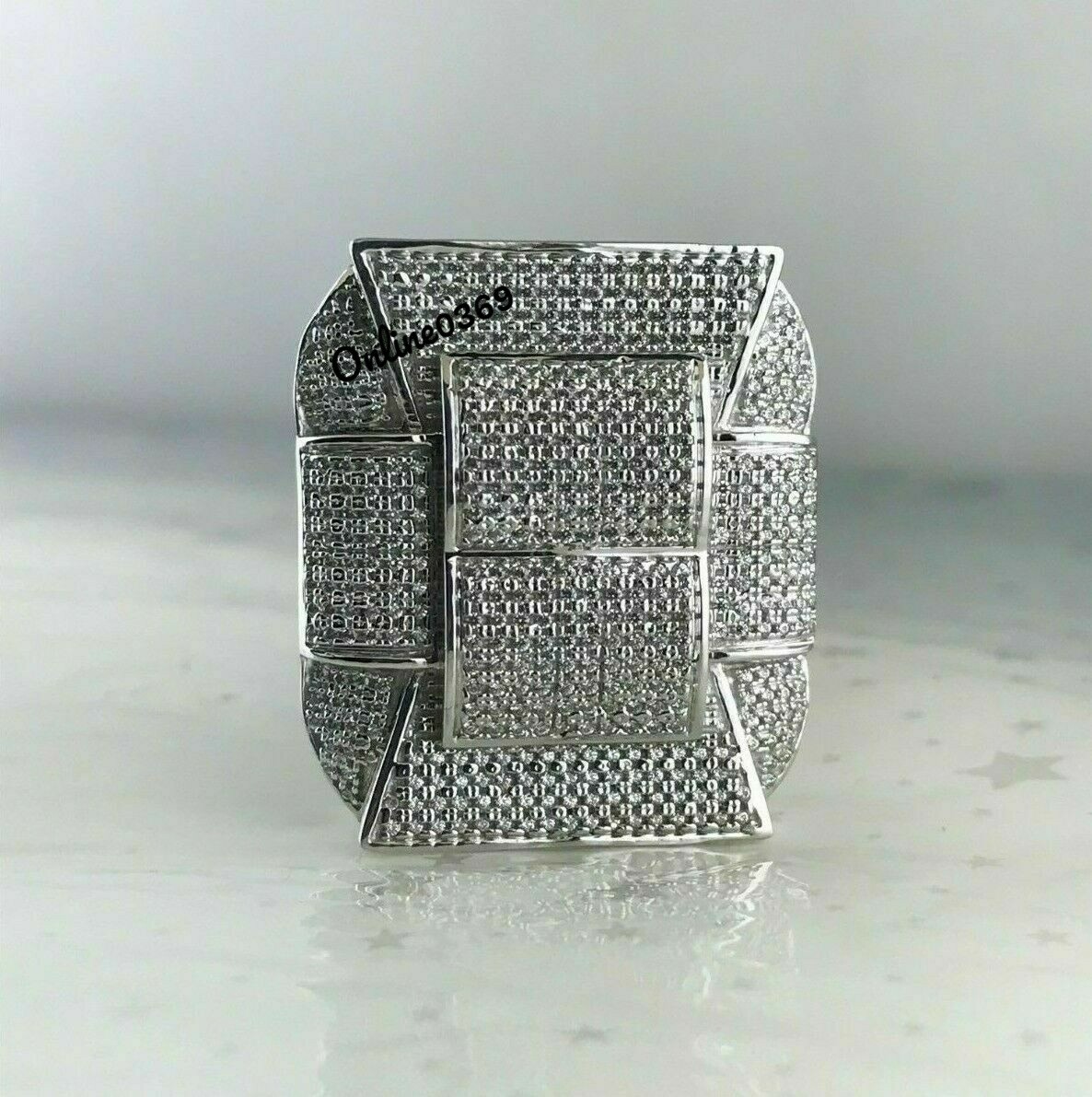 Pre-owned Online0369 Mens Big Statement Ring 2.15ct Round Simulated Diamond White Gold Plated Silver In Yellow