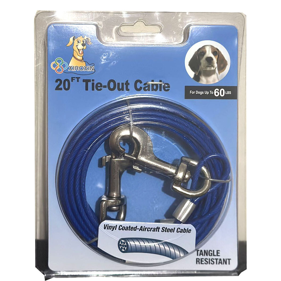 Pet Dog Puppy Tie Out Cable for Large Dogs up to 60 Lbs 20-ft outdoor blue