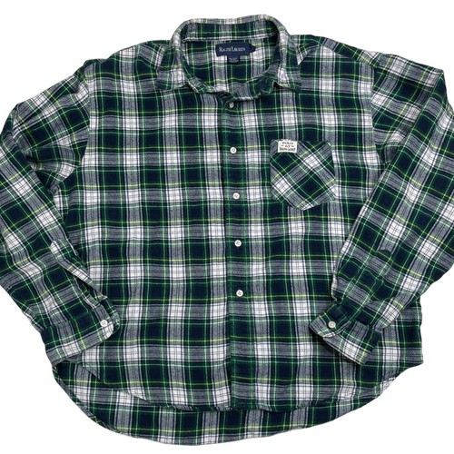Ralph Lauren Flannel Shirt plaid polo 67 Green Blue Button