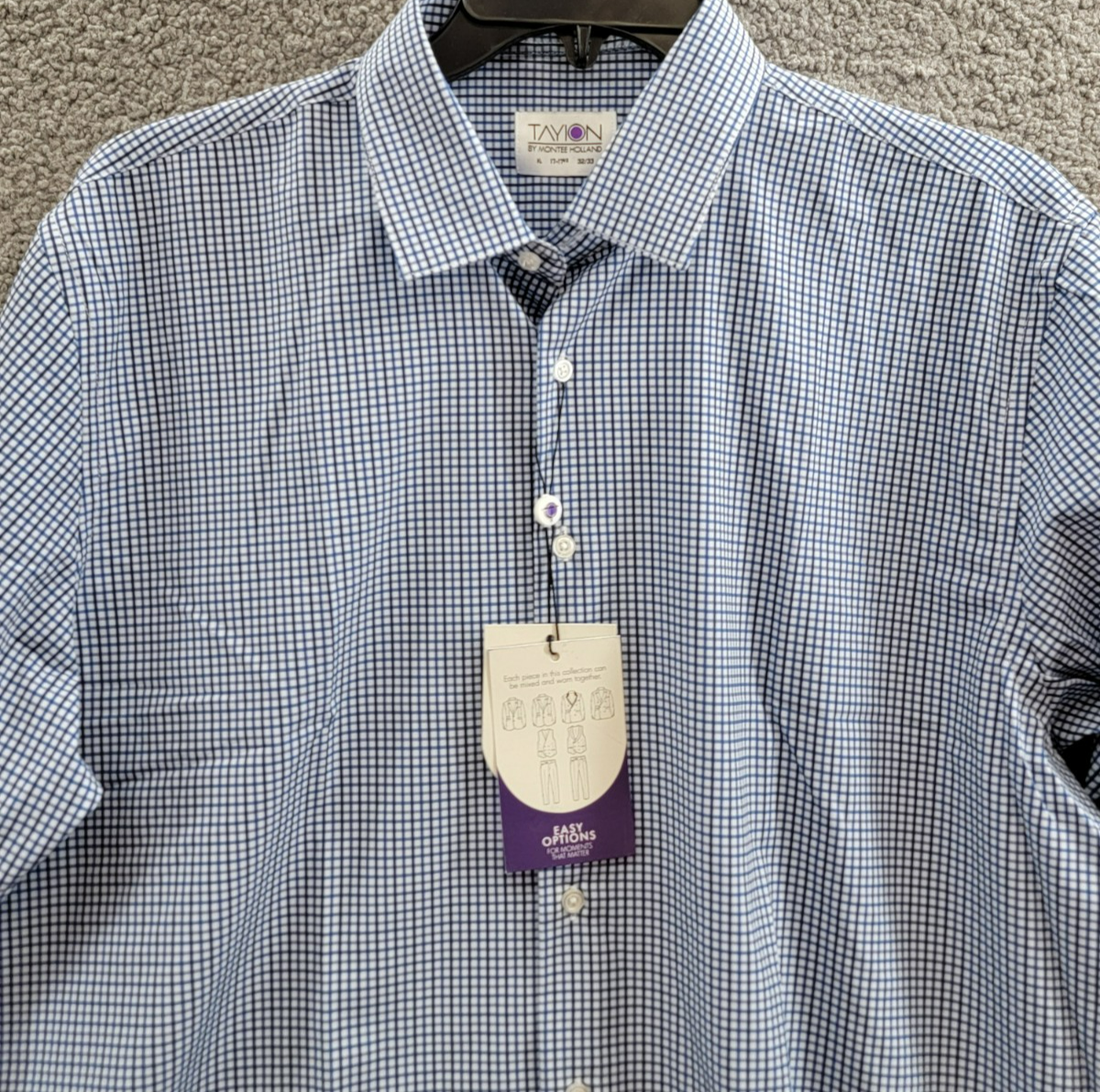 Tayion Collection Slim-Fit Check Dress Shirt Men's XL 17-17.5 32-33 Blue Multi - Picture 3 of 17