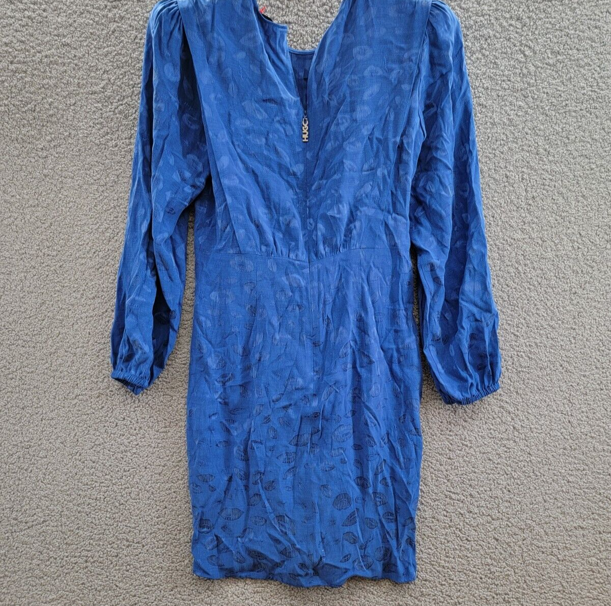 HUGO Twist-Front Textured Mini Dress Women's 8 Cobalt Lips Print Back Zip L/S - Picture 10 of 17