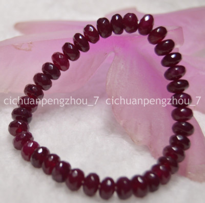 Faceted 5x8mm Dark Red Garnet Gemstone Rondelle Abacus Beads Bracelet 7.5''