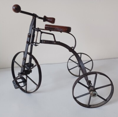 Antique  American Hand Made  Iron Wood Victorian Style Tricycle 11x10x7  Vintage