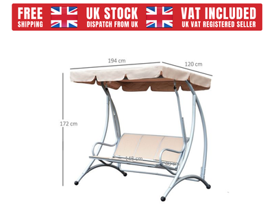 Garden Swing Chair 3 Seater Beige Outdoor Patio Seating Bench eBay
