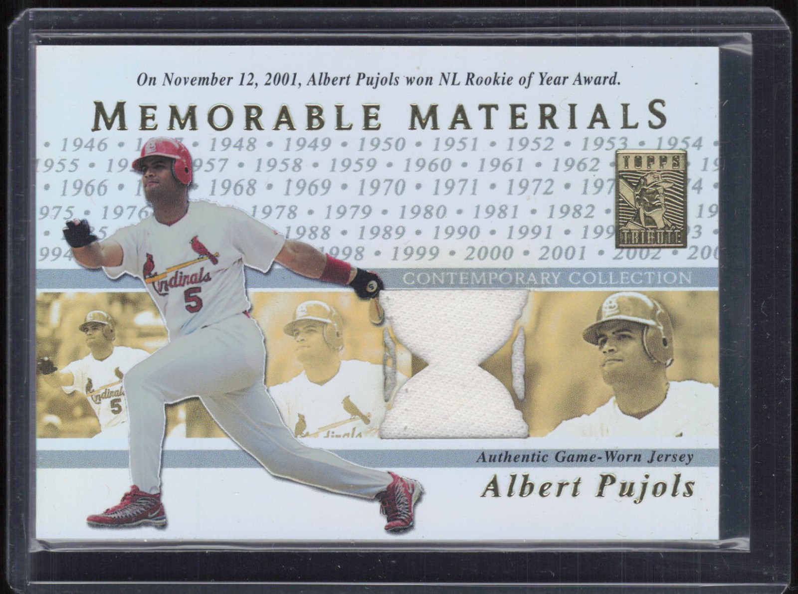 2003 Topps Tribute Memorable Materials Albert Pujols Game Worn Jersey