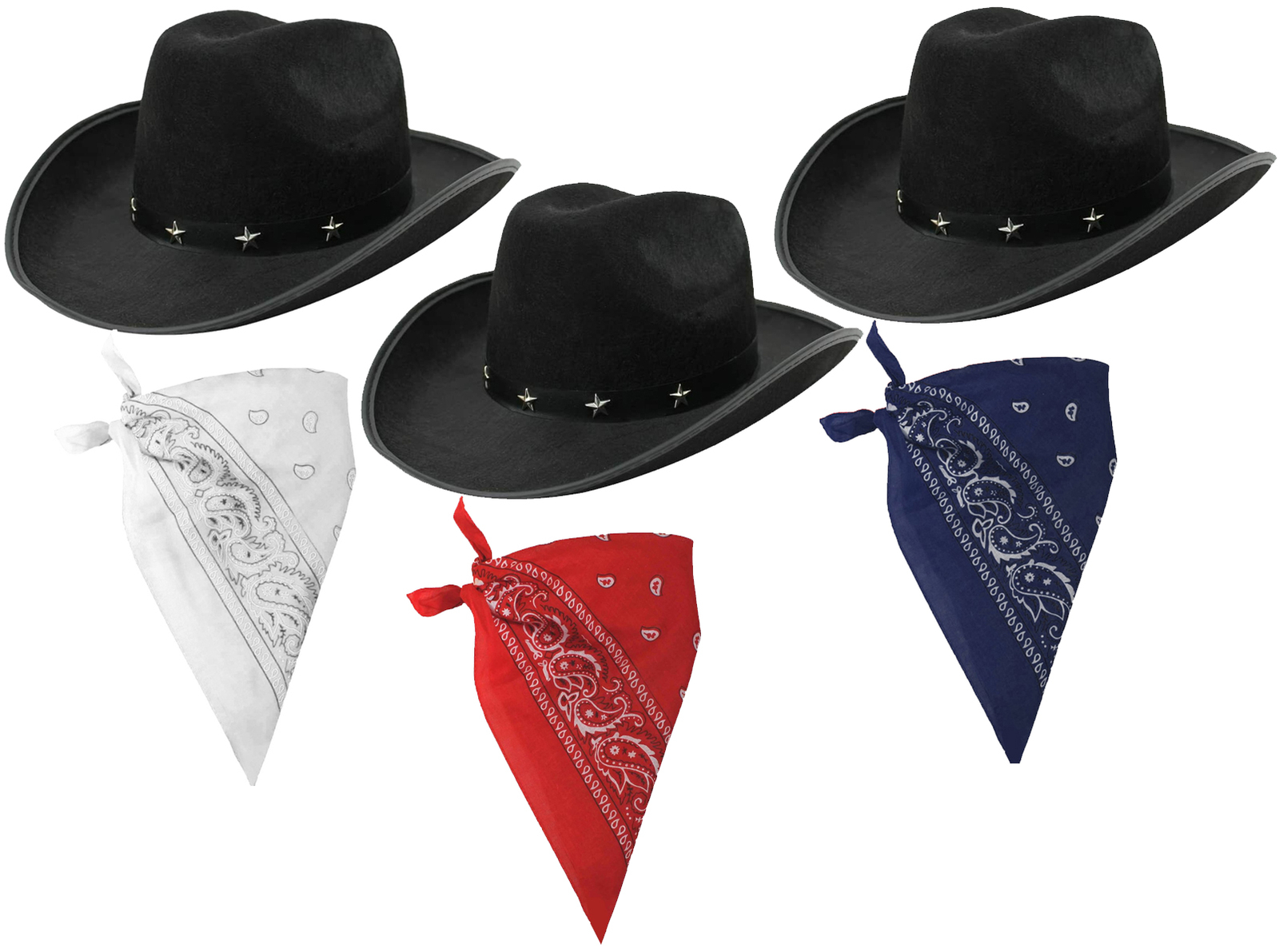 BLACK COWBOY HAT AND BANDANA WILD WEST FANCY DRESS COSTUME