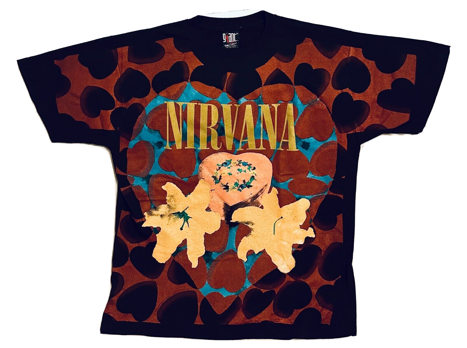 Nirvana Heart Shaped Box T-Shirt Vintage Reprint 1993 Giant Nirvana Heart Shaped Box T-Shirt Vintage Reprint 1993 Giant