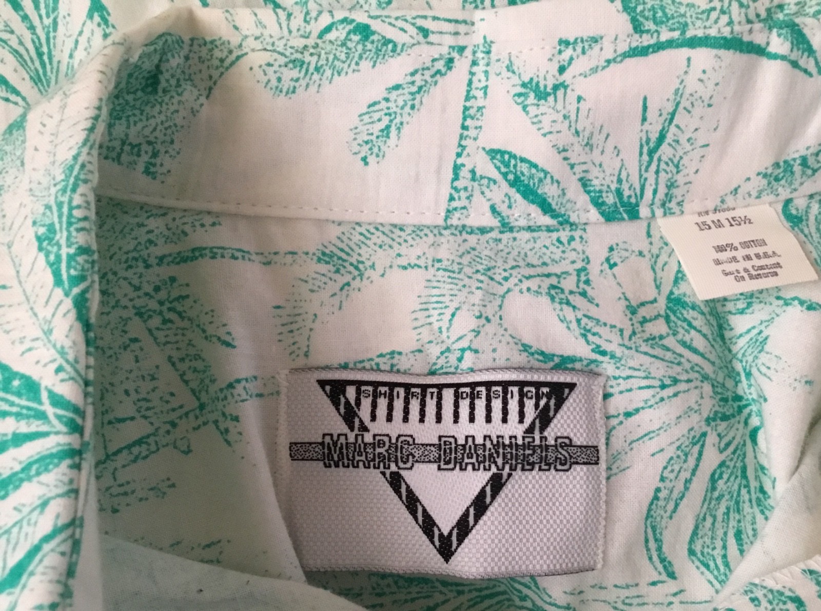 VINTAGE MARC DANIELS GREEN WHITE HAWAIIAN SHIRT 15 M