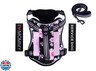 Foxyep Tactical Dog Harness,Working Dog MOLLE Vest with Handle for Small Dogs No Pull Adjustable Pet Harness Reflective Strap with Dog Leash Set(XS,Pink Floral)