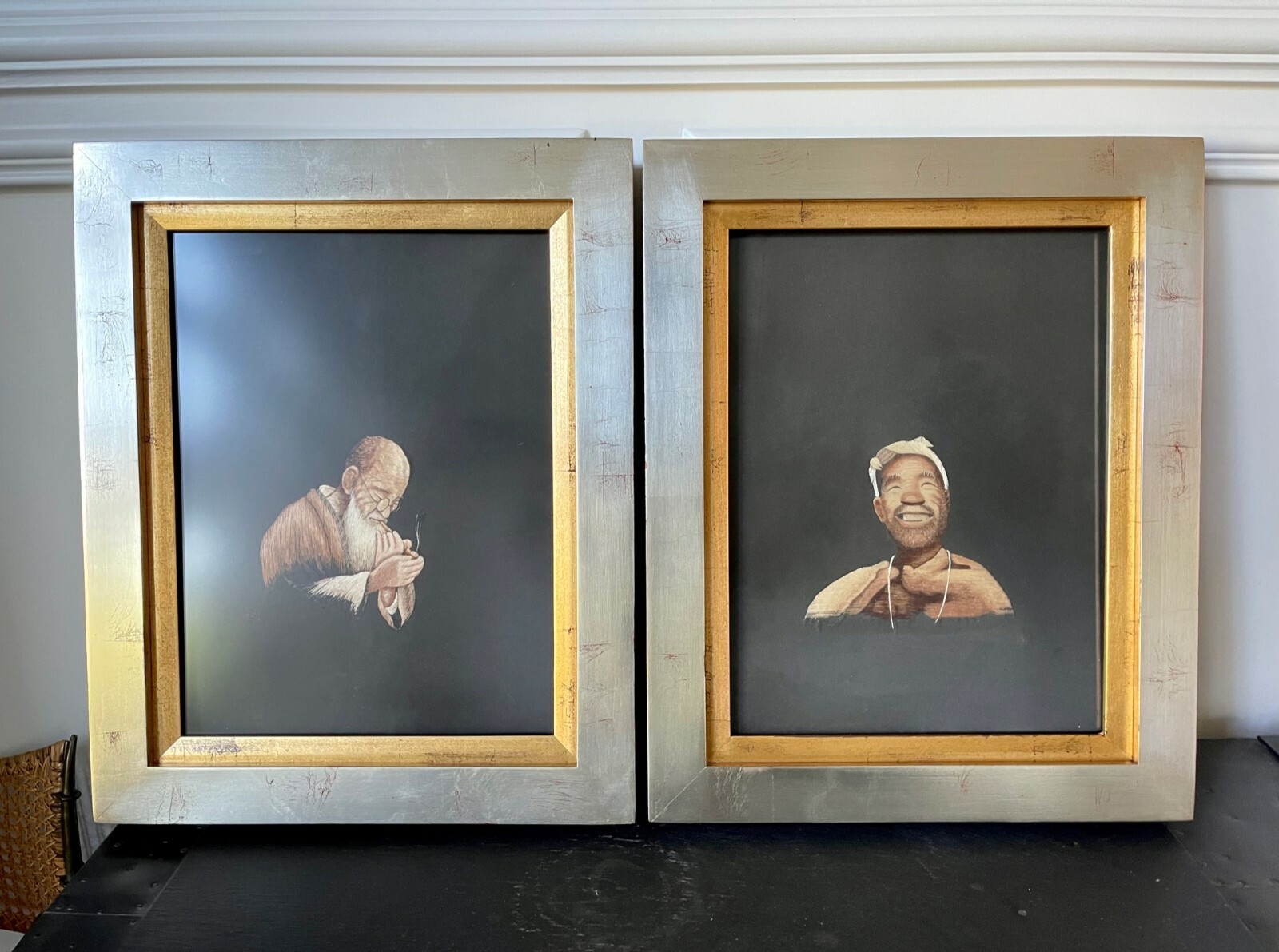 Pair of Framed Japanese Embroidery Art Portraits | eBay