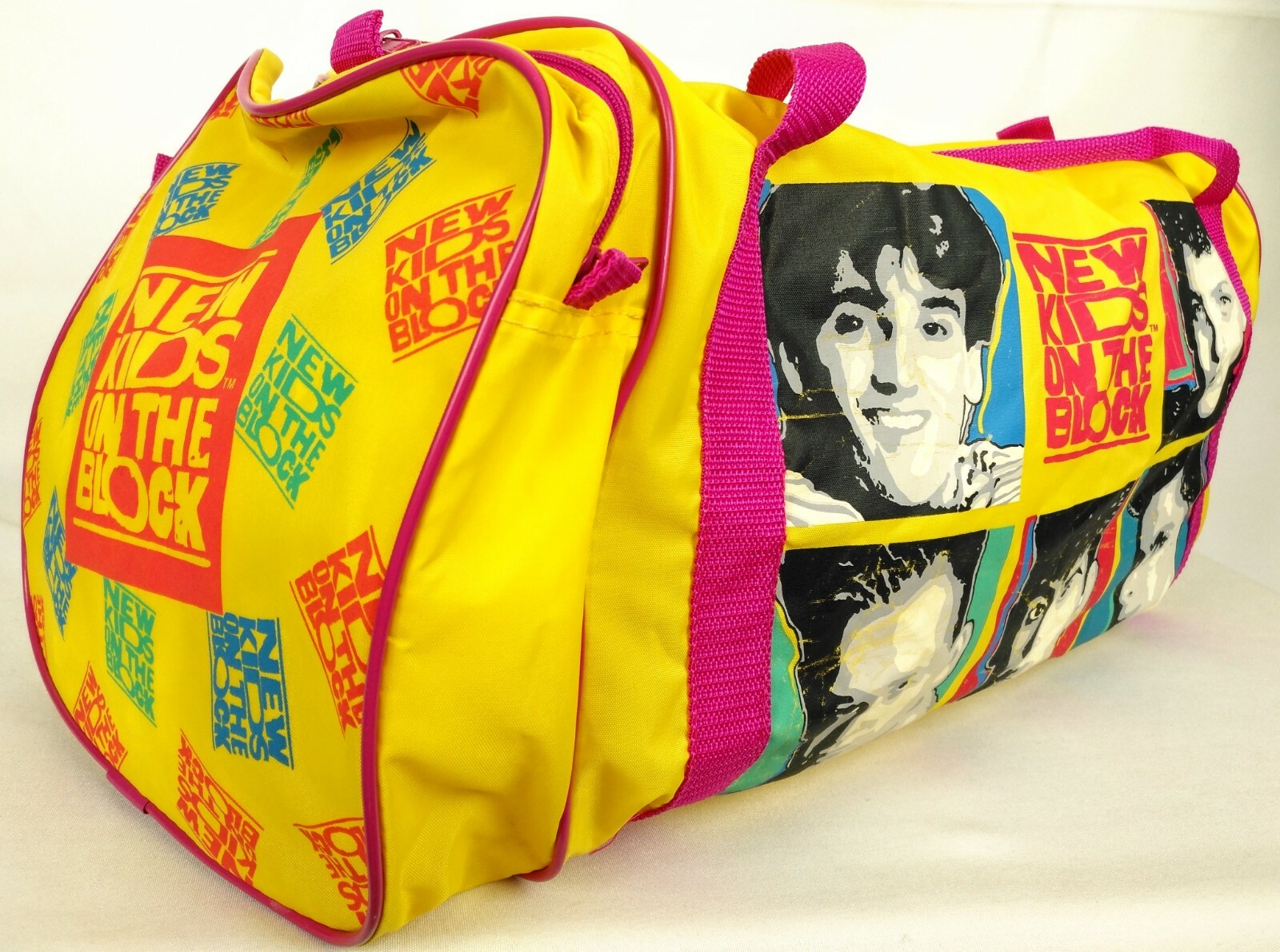 1990 New Kids on the Block Gym Duffel Bag Neon Yellow Pink Graphic Vintage