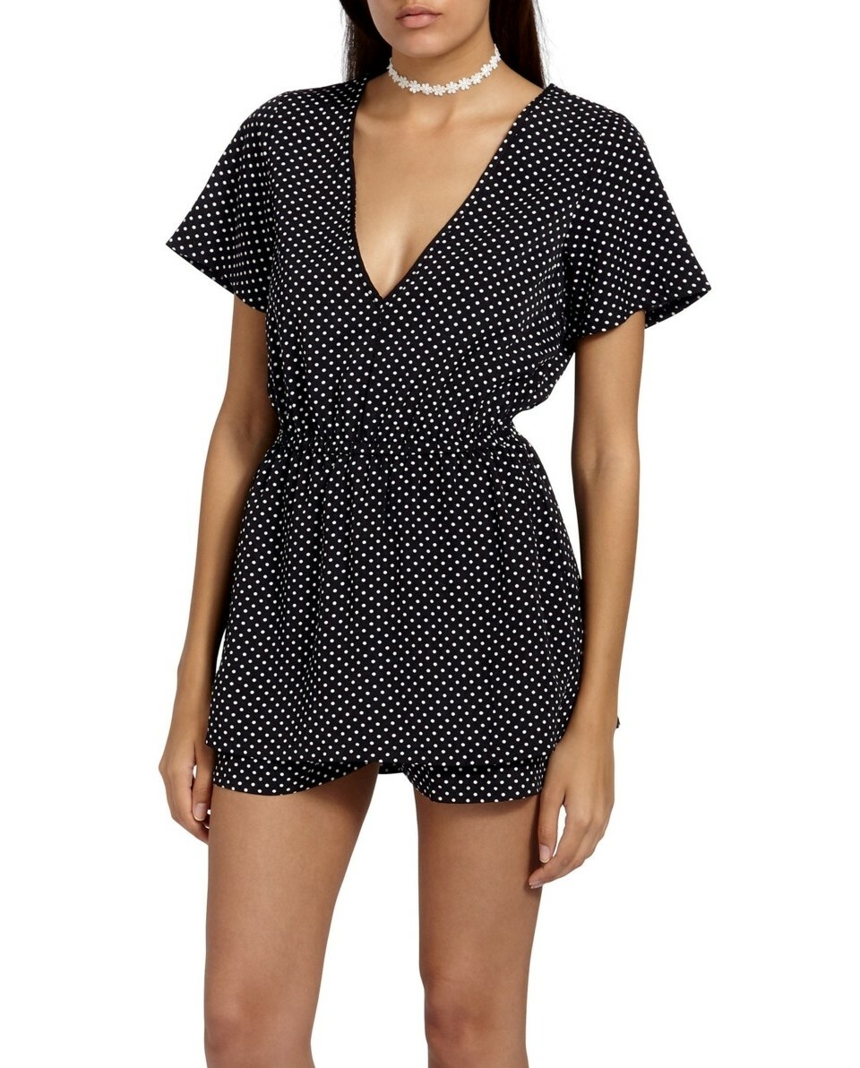 Missguided 156397 Women's Polka Dot Romper Short Sleeves Black Sz. 4 US