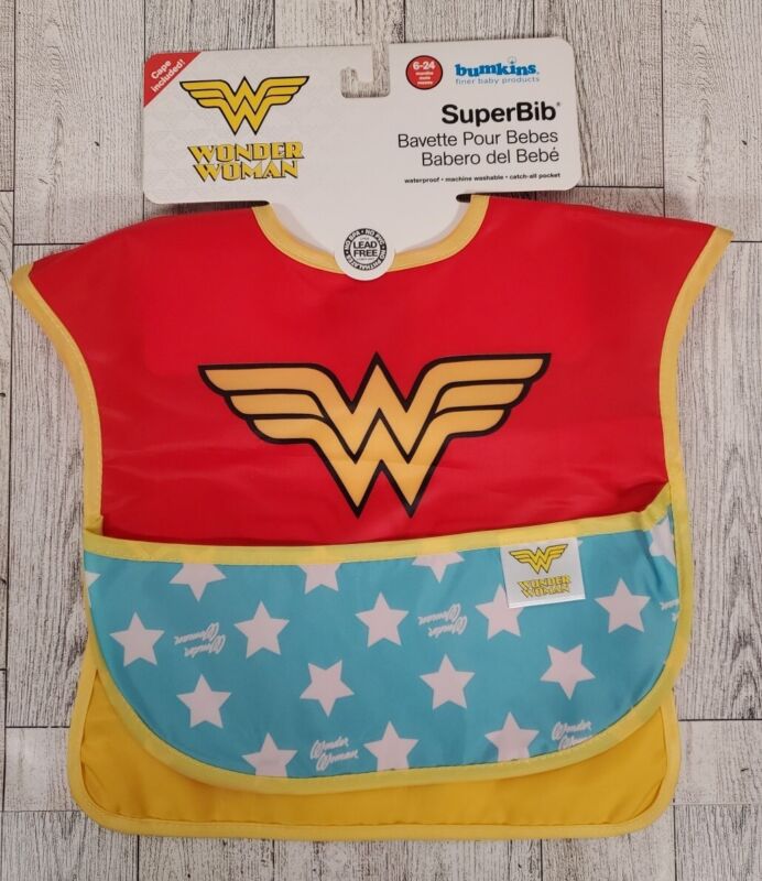 Bumkins Bib Wonder Woman 6-24 months BPA Free No Lead with Cape on Backside NEW