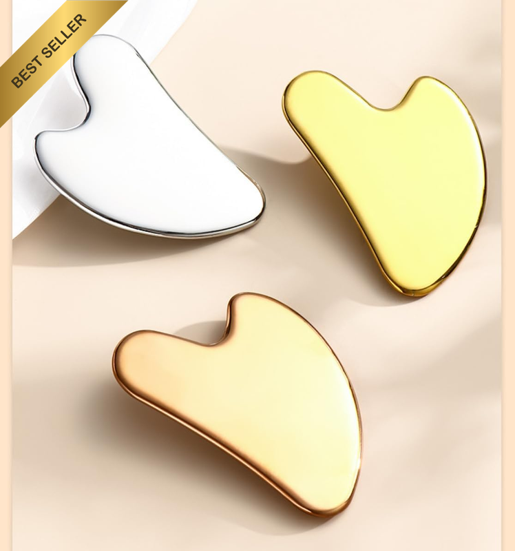 3 Colors Pack Stainless Steel Gua Sha Tool, Facial Massage Tool Set, (Silver+Gol