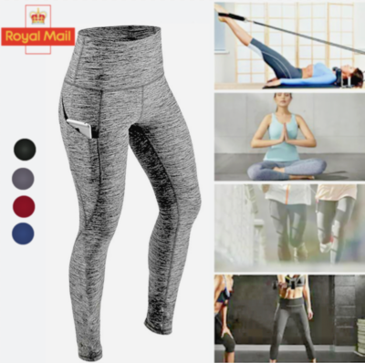 Womens High Waist Gym Leggings Pocket Fitness Running Sports Yoga Pants UK  S-XXL