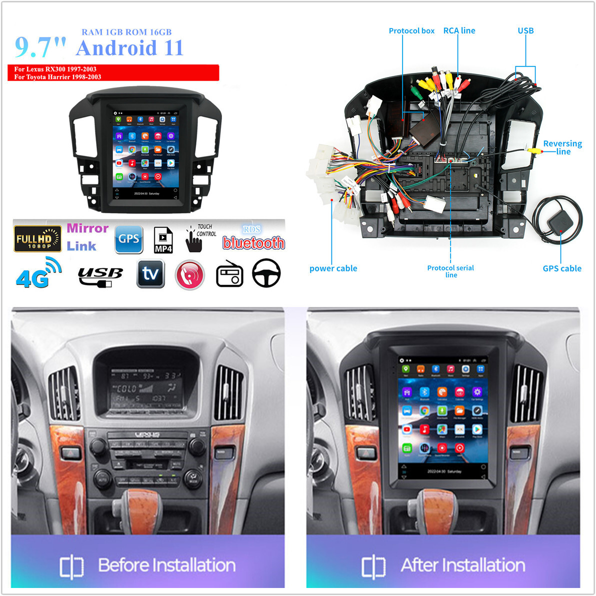 9.7'' Android 11 Car Stereo Radio GPS For 97-03 Lexus RX300