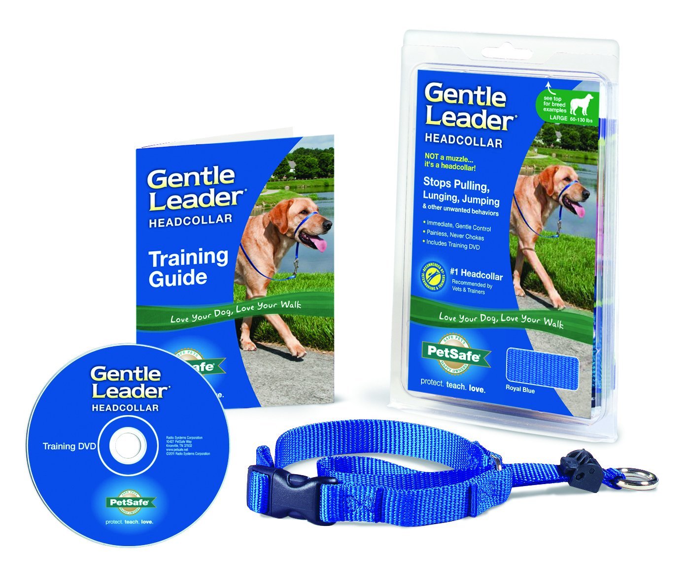 PetSafe Gentle Leader Head Collar with Training DVD, Medium, Royal Blue