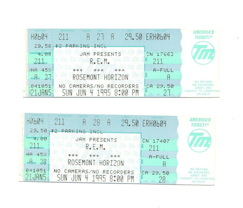 R.E.M. Unused Concert Tickets From June 4, 1995