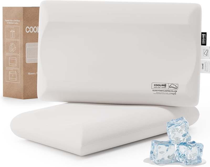Memory Foam Pillows Queen Size Set of 2, Contour Cooling Cervical Pillow for Neck Pain Relief, Orthopedic Ergonomic Bed Pillow for Side, Back and Stomach Sleepers, Soft Cloudy Sleeping Pillows