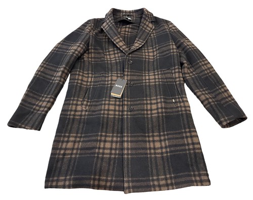 Pre-owned Hugo Boss C-cam Relaxed Fit Wool Overcoat Dark Green/brown Size 38r $795