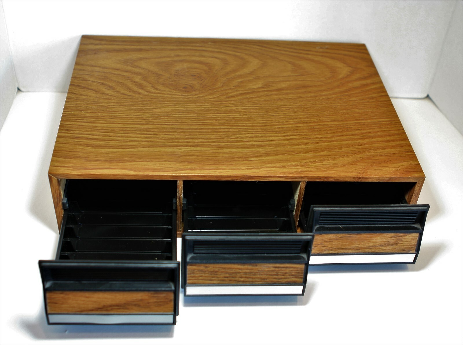 Audio Cassette Tape Holder Case Storage 3 Drawer 42 Tape Faux Wood Grain Vintage